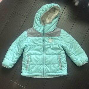 Gerry reversible blue toddler girls' puffer fleece jacket size 3T in GUC